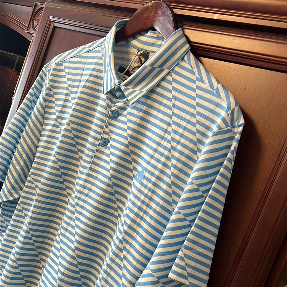 Brand New Adidas Blue & White Striped Mesh Print Stretch Tennis 🎾 Golf ⛳️ Polo! - Picture 4 of 12